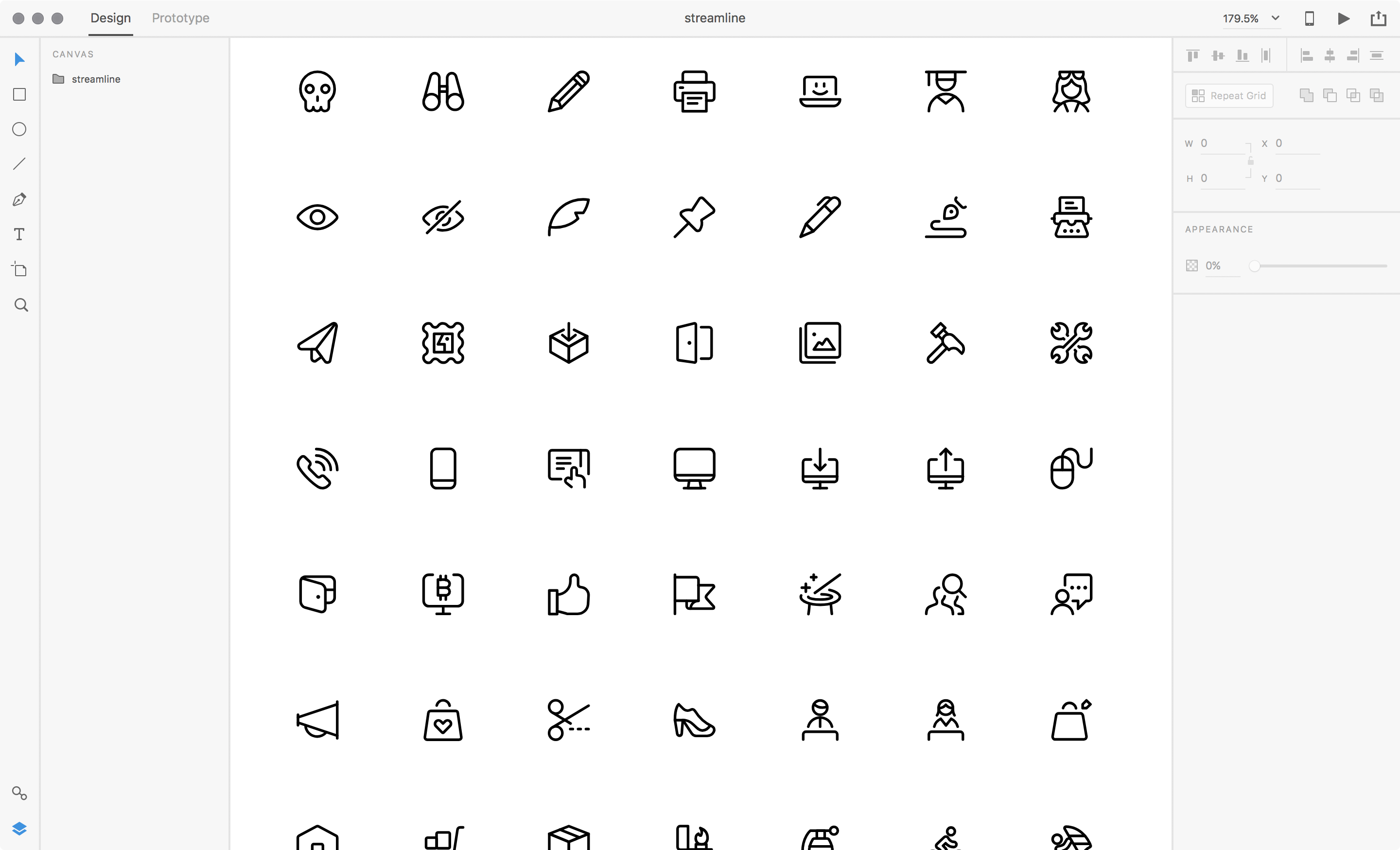 xd screenshot of desktop app showing grid of icons