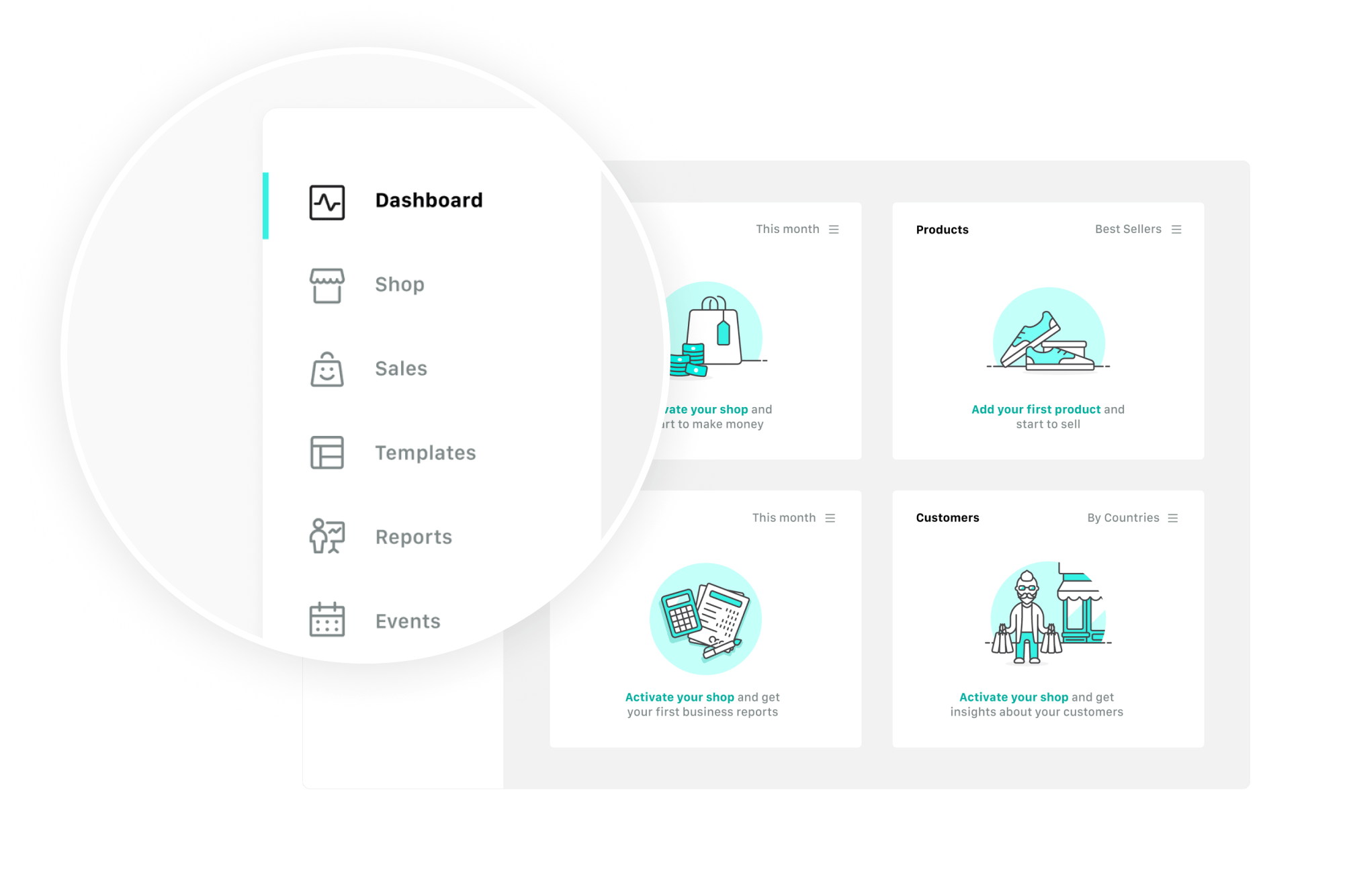 browser window with icons showing